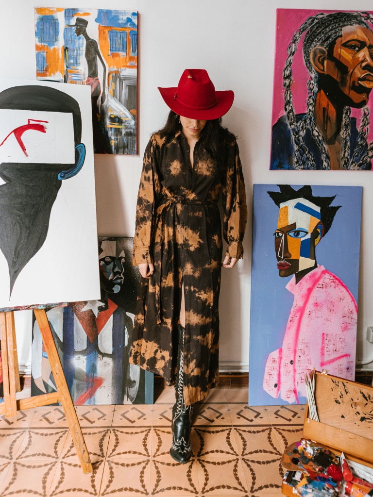 SERPENT TIE DYE SHIRRED DRESS