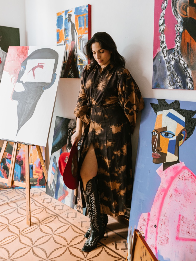 SERPENT TIE DYE SHIRRED DRESS