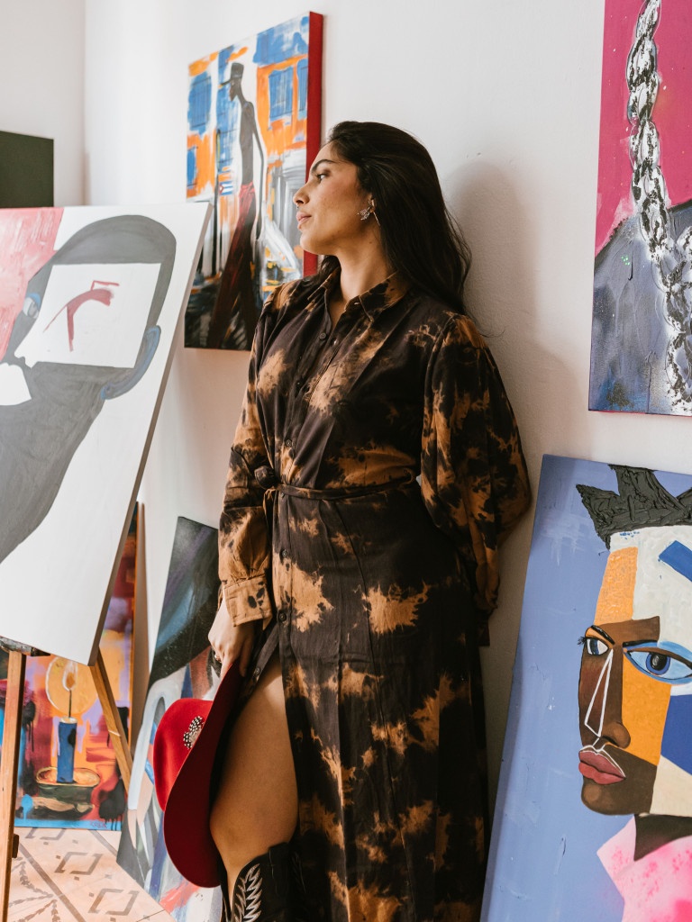 SERPENT TIE DYE SHIRRED DRESS